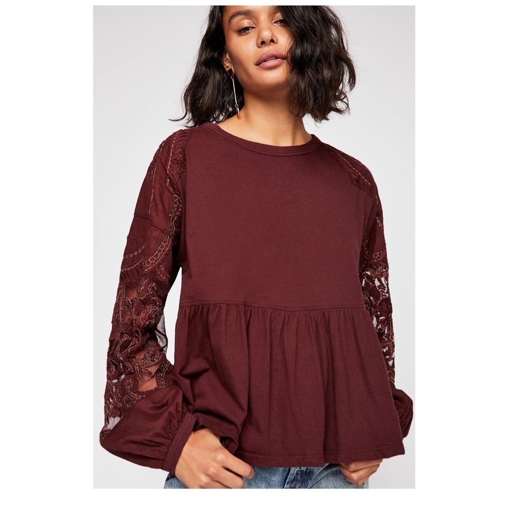 Free People Penny Top Embroidered Sleeve Detail